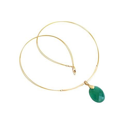 Donna - Collana - Ciondolo - Pendente - Placcato Oro 14k - Onice Verde - 45 Cm