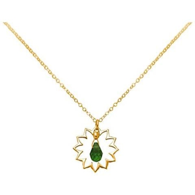 Donna - Collana - Ciondolo - Argento 925 - Placcato Oro 18k - Mandala - Quarzo De Tormalina - Lacrima - Goccia - Verde - Yoga - 45 Cm
