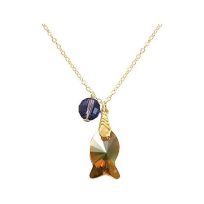 Donna - Collana - Ciondolo - Placcato Oro 18k - Pesce - Marrone Dorato - Viola - Made With Swarovski Elements® - 45 Cm