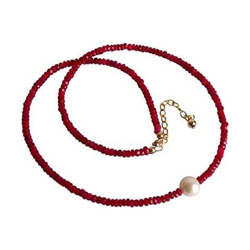 Collana - Placcato Oro 18k - Rubino - Rosso - Perla - Bianco - 45 Cm precio