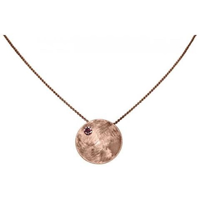 Collana - Ciondolo - Argento 925 - Placcato Oro Rosa 18k - Disco - Granato - Rosso - 45 Cm