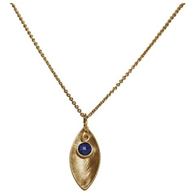 Collana - Ciondolo - Argento 925 - Placcato Oro 18k - Marquise - Zaffiro - Azzurro - 45 Cm