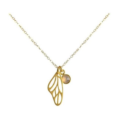 Donna - Collana - Ciondolo - Farfalla - Ala - Wings - 925 Sterling Argento - Placcato Oro 18k -- Quarzo Rosa - 45 Cm
