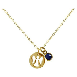 Collana - Ciondolo - Angelo Custode - Argento 925 - Placcato Oro 18k - Zaffiro - Azzurro - 1,3 Cm en oferta