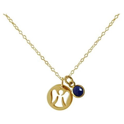 Collana - Ciondolo - Angelo Custode - Argento 925 - Placcato Oro 18k - Zaffiro - Azzurro - 1,3 Cm