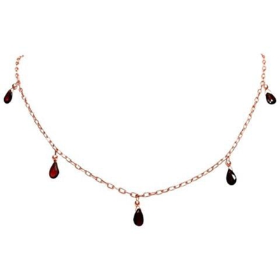 Donna - Collana - Placcato Oro Rosa 14k - O - Rosso - Goccia - 50 Cm - Lunghezza Regolabile