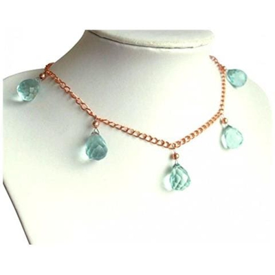 Donna - Collana - Placcato Oro Rosa 14k - Quarzo Azzurro - Goccia - 50 Cm - Lunghezza Regolabile