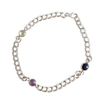 Braccialetto - Argento 925 - Quarzo Rosa - Zaffiro - Ametista - Azzurro - Viola - Catena - Flessibile