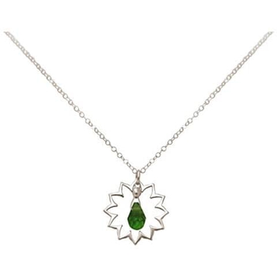 Donna - Collana - Ciondolo - Argento 925 - Mandala - Quarzo De Tormalina - Lacrima - Goccia - Verde - Yoga - 45 Cm