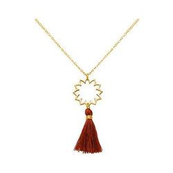 Donna - Collana - Ciondolo - Argento 925 - Placcato Oro 18k - Mandala - Nappa - Rosso Marrone - Yoga - 45 Cm en oferta