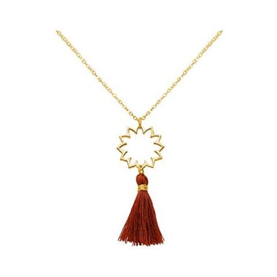 Donna - Collana - Ciondolo - Argento 925 - Placcato Oro 18k - Mandala - Nappa - Rosso Marrone - Yoga - 45 Cm