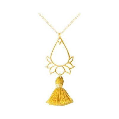 Donna - Collana - Ciondolo - Argento 925 - Placcato Oro 18k - Fiore Di Loto - Nappa - Giallo Dorato - Yoga - 45 Cm