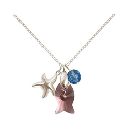 Donna - Collana - Ciondolo - Argento 925 - Stella Di Mare - Pesce - Rosa - Azzurro - Made With Swarovski Elements® - 45 Cm en oferta