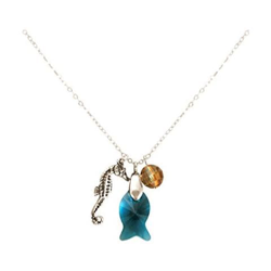 Donna - Collana - Ciondolo - Argento 925 - Pesce - Cavalluccio Marino - Azzurro - Made With Swarovski Elements® - 45 Cm en oferta