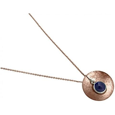 Collana - Ciondolo - Argento 925 - Placcato Oro Rosa 18k - Disco - Zaffiro - Azzurro - 45 Cm