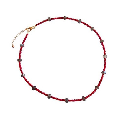 Donna - Collana - Placcato Oro 14k - Rubino - Labradorite - Rosso - Grigio - 45 Cm