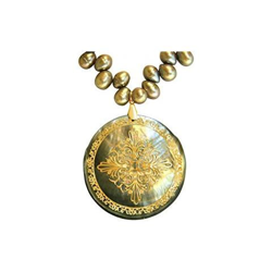 Collana - Ciondolo - Medaglione - Perla - Madreperla - Placcato Oro 18k - Bronzo - Grigio - 5 Cm en oferta