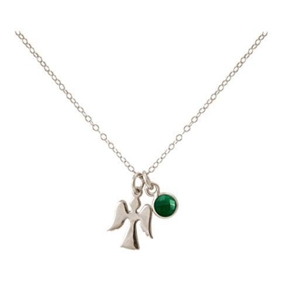 Collana - Ciondolo - Angelo Custode - Argento 925 - Smeraldo - Verde - 1,3 Cm