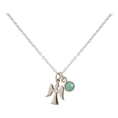 Collana - Ciondolo - Angelo Custode - Argento 925 - Calcedonio - Verde Acqua - 1,3 Cm