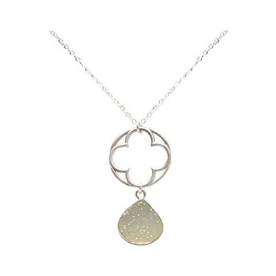Donna - Collana - Ciondolo - Clover - 925 Sterling Argento - Drusi - Bianco - Quarzo - 45 Cm