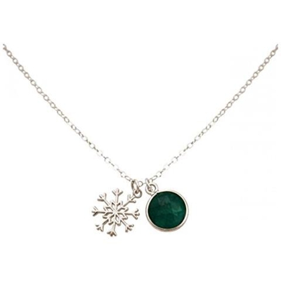 Collana - Ciondolo - Fiocco Di Neve - Argento 925 - Smeraldo - Verde - 1,3 Cm