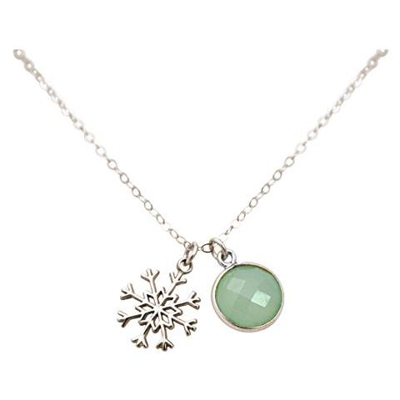 Collana - Ciondolo - Fiocco Di Neve - Argento 925 - Calcedonio - Verde Acqua - 1,3 Cm