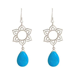 Donna - Braccialetto - Argento 925 - Fiore Di Loto - Mandala - Turchese - Lacrima - Goccia - Azzurro - Yoga en oferta