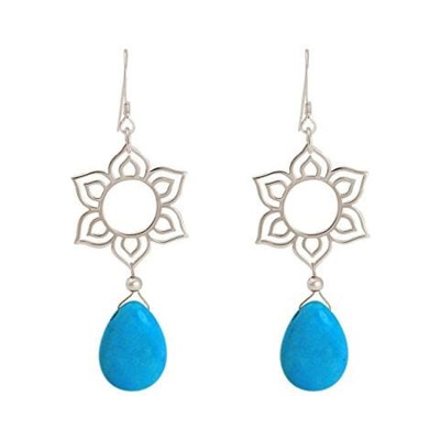 Donna - Braccialetto - Argento 925 - Fiore Di Loto - Mandala - Turchese - Lacrima - Goccia - Azzurro - Yoga