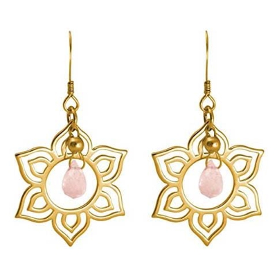 Donna - Braccialetto - Argento 925 - Placcato Oro 18k - Fiore Di Loto - Mandala - Quarzo Rosa - Lacrima - Goccia - Yoga