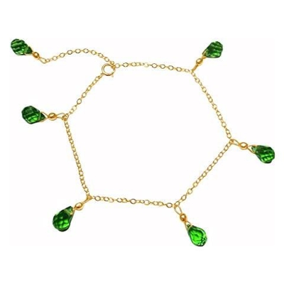Donna - Braccialetto - Placcato Oro 14k - Peridoto - Verde - Goccia - Lunghezza Regolabile