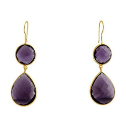 Donna - Orecchini - Argento - 925 Sterling Argento - Placcato Oro 18k - Ametista Viola - Candy - 6 Cm en oferta