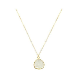 Donna - Collana - Ciondolo - Argento - 925 Sterling Argento - Placcato Oro 18k - Drusi - Bianco - Quarzo - 45 Cm en oferta