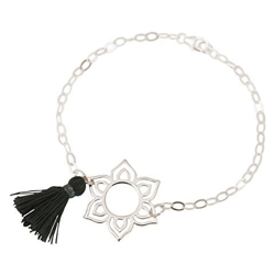 Donna - Braccialetto - Argento 925 - Fiore Di Loto - Mandala - Nappa - Grigio - Yoga precio