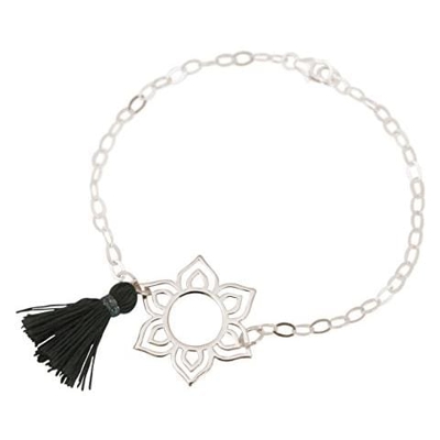 Donna - Braccialetto - Argento 925 - Fiore Di Loto - Mandala - Nappa - Grigio - Yoga