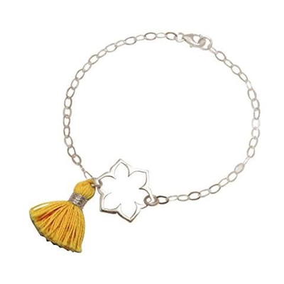 Donna - Braccialetto - Argento 925 - Fiore Di Loto - Mandala - Nappa - Giallo - Yoga