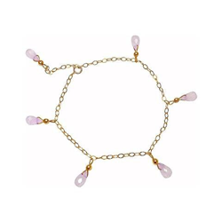 Donna - Braccialetto - Placcato Oro 14k - Quarzo Rosa - Goccia - Lunghezza Regolabile en oferta
