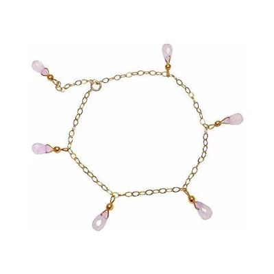 Donna - Braccialetto - Placcato Oro 14k - Quarzo Rosa - Goccia - Lunghezza Regolabile