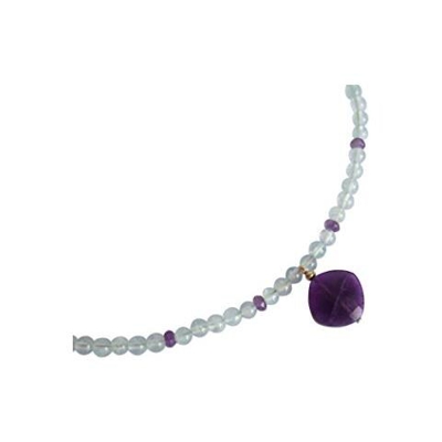 Donna - Collana - Ciondolo - Pendente - Placcato Oro 14k - Acquamarine - Azzurro - Ametista - Viola - Sfaccettato - 45 Cm