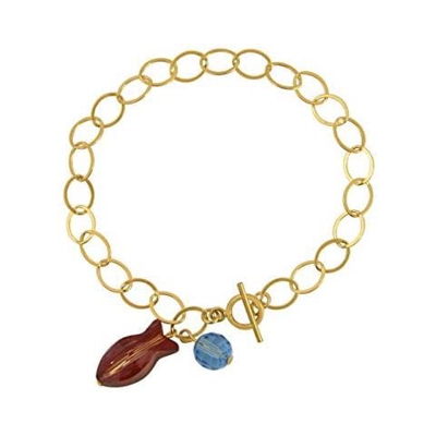 Donna - Braccialetto - Placcato Oro 18k - Pesce - Rosso - Azzurro - Made With Swarovski Elements® - 3 Cm