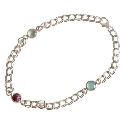 Braccialetto - Argento 925 - Rubino - Calcedonio - Rosso - Verde Aqua - Catena - Flessibile