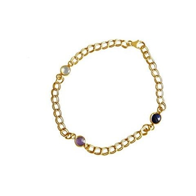 Braccialetto - Placcato Oro 18k - Quarzo Rosa - Zaffiro - Ametista - Azzurro - Viola - Catena - Flessibile