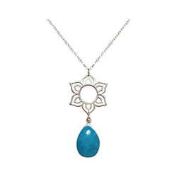 Donna - Collana - Ciondolo - Argento 925 - Fiore Di Loto - Mandala - Turchese - Lacrima - Goccia - Azzurro - Yoga - 45 Cm en oferta