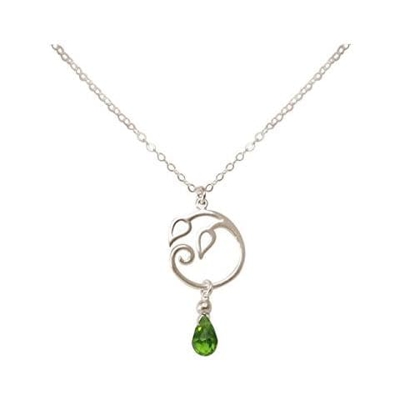 Donna - Collana - Ciondolo - Argento 925 - Foglie Di Vite - Peridoto - Lacrima - Goccia - Verde - Yoga - 45 Cm