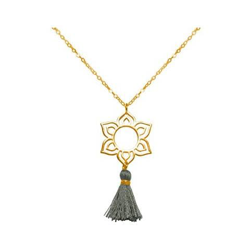 Donna - Collana - Ciondolo - Argento 925 - Placcato Oro 18k - Fiore Di Loto - Mandala - Nappa - Grigio - Yoga - 45 Cm en oferta
