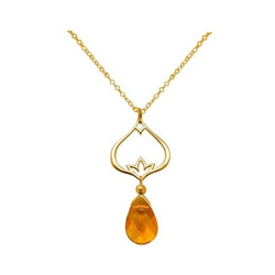 Donna - Collana - Ciondolo - Argento 925 - Placcato Oro 18k - Fiore Di Loto - Citrino - Lacrima - Goccia - Giallo - Yoga - 45 Cm precio