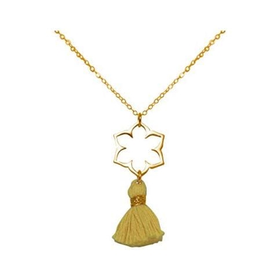 Donna - Collana - Ciondolo - Argento 925 - Placcato Oro 18k - Fiore Di Loto - Mandala - Nappa - Giallo - Yoga - 45 Cm