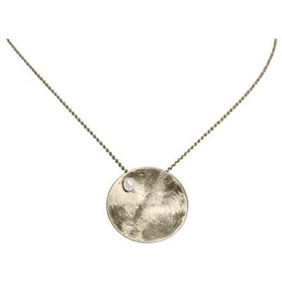 Collana - Ciondolo - Argento 925 -disco - Perla - Bianco - 45 Cm