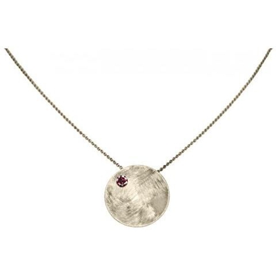 Collana - Ciondolo - Argento 925 -disco - Granato - Rosso - 45 Cm