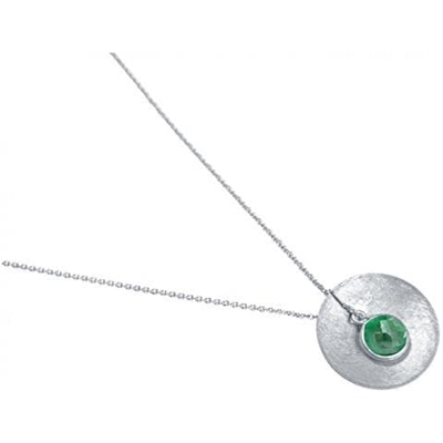 Collana - Ciondolo - Argento 925 -disco - Smeraldo - Verde - 45 Cm