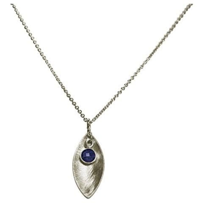 Collana - Ciondolo - Argento 925 -marquise - Zaffiro - Azzurro - 45 Cm